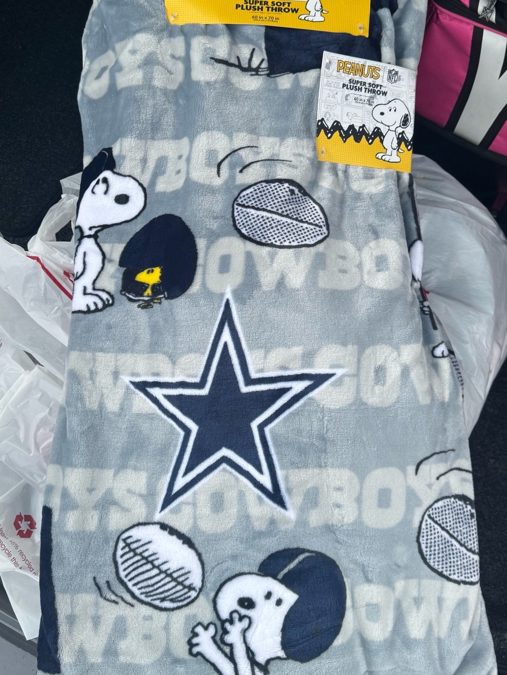 Peanuts x Dallas Cowboys Gray Plush Throw Blanket - Snoopy & Woodstock